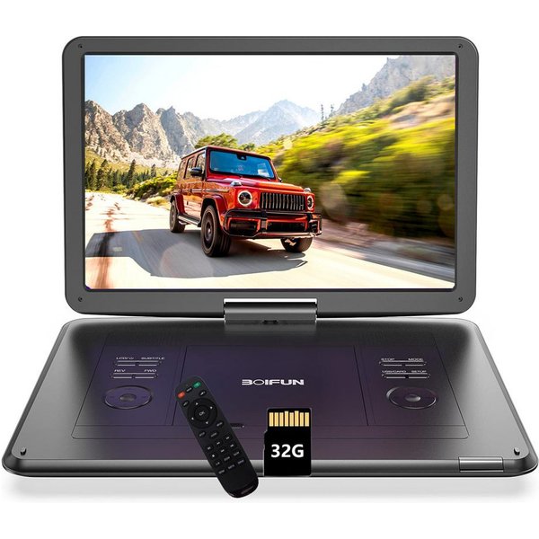 Boifun 17,5 Zoll tragbarer DVD-Player mit 15,6 Zoll HD-Drehbildschirm Portabler DVD-Player (6 Stunden Wiederaufladbare Batterie, Unterstützung für USB/TF-Karte/