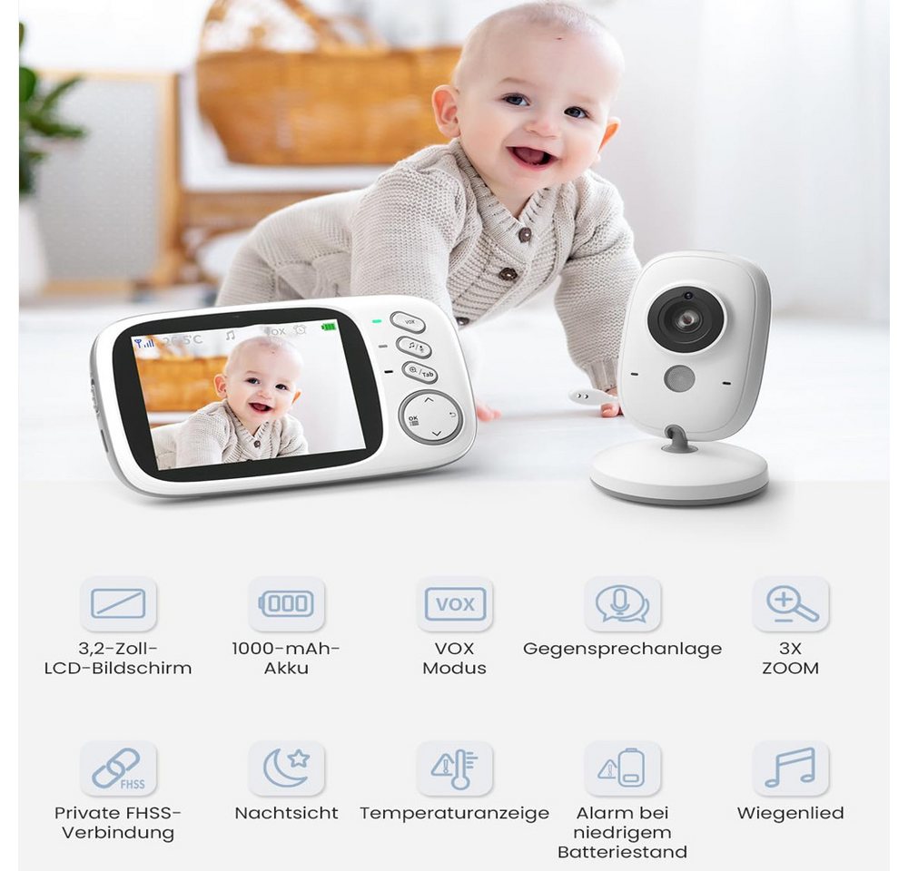 Boifun Babyphone Babyphone mit Kamera 3,2 Zoll Video babyphone Babyphone Nachtsicht, 2.4 GHz Babyfon Kamera Baby Kamera Video Baby Monitor VOX-Modus, 1-tlg., Ge – Bild 5 von 5