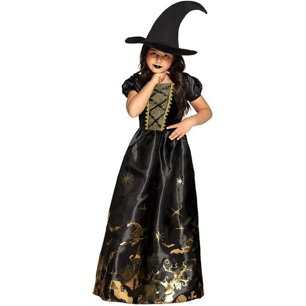 Boland Hexen-Kostüm Hexenprinzessin - Halloween Kostüm Kinder Mädchen, Glänzendes Hexenkleid mit Mustern im Metallic-Look