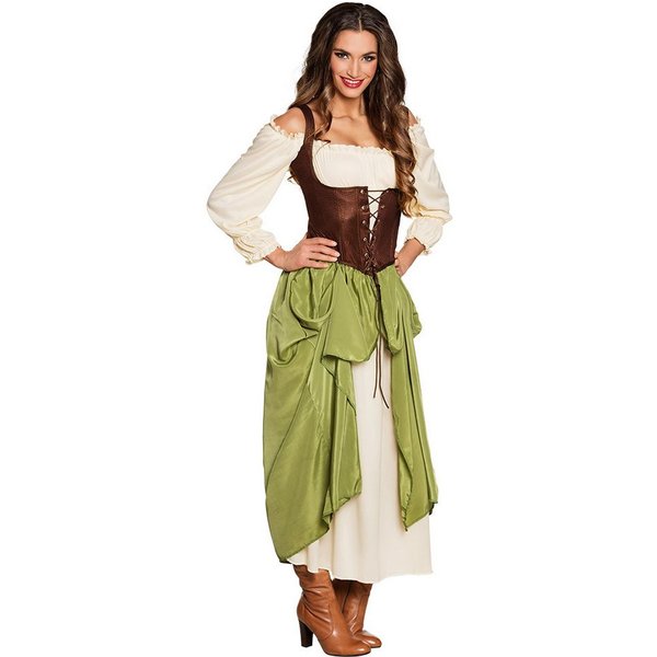 Boland Kostüm Mittelalter-Kostüm Bauermädchen Damen 2-teilig grün Kleid mit Korsage