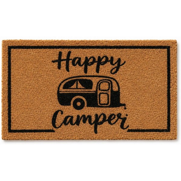 BOLTZE Fußmatte Fußmatte Happy Camper, Kokos/PVC, 50 x 25 cm, natur/schwarz, rechteck, Höhe: 15 mm, Happy Camper Aufdruck