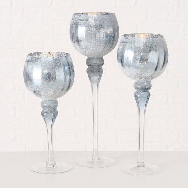 BOLTZE GRUPPE Windlicht Windlicht Manou Glas lackiert blau geeist 3er Set H 30-35-40cm