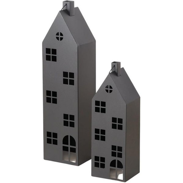 BOLTZE Kerzenlaterne Laterne Alba 2er Set Metall schwarz Haus, Haus-Design, großformatig, pulverbeschichtet, Bodendeko