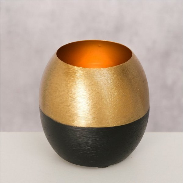 BOLTZE Teelichthalter Anelo – Elegantes Windlicht in Gold und Schwarz, Handgefertigt