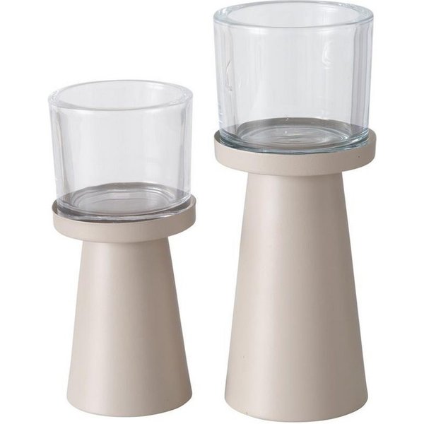 BOLTZE Windlicht Kerzenhalter Pius 2er Set Metall beige, zeitlos, pulverbeschichtet, mit Glaseinsatz, gemütliche Atmosphäre