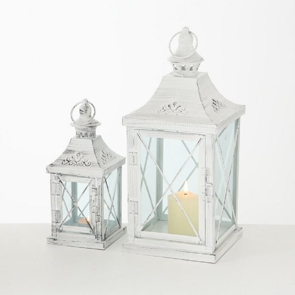 BOLTZE Windlicht Windlicht Laterne 2er Set Indoor Metall weiß ca. 40 hoch