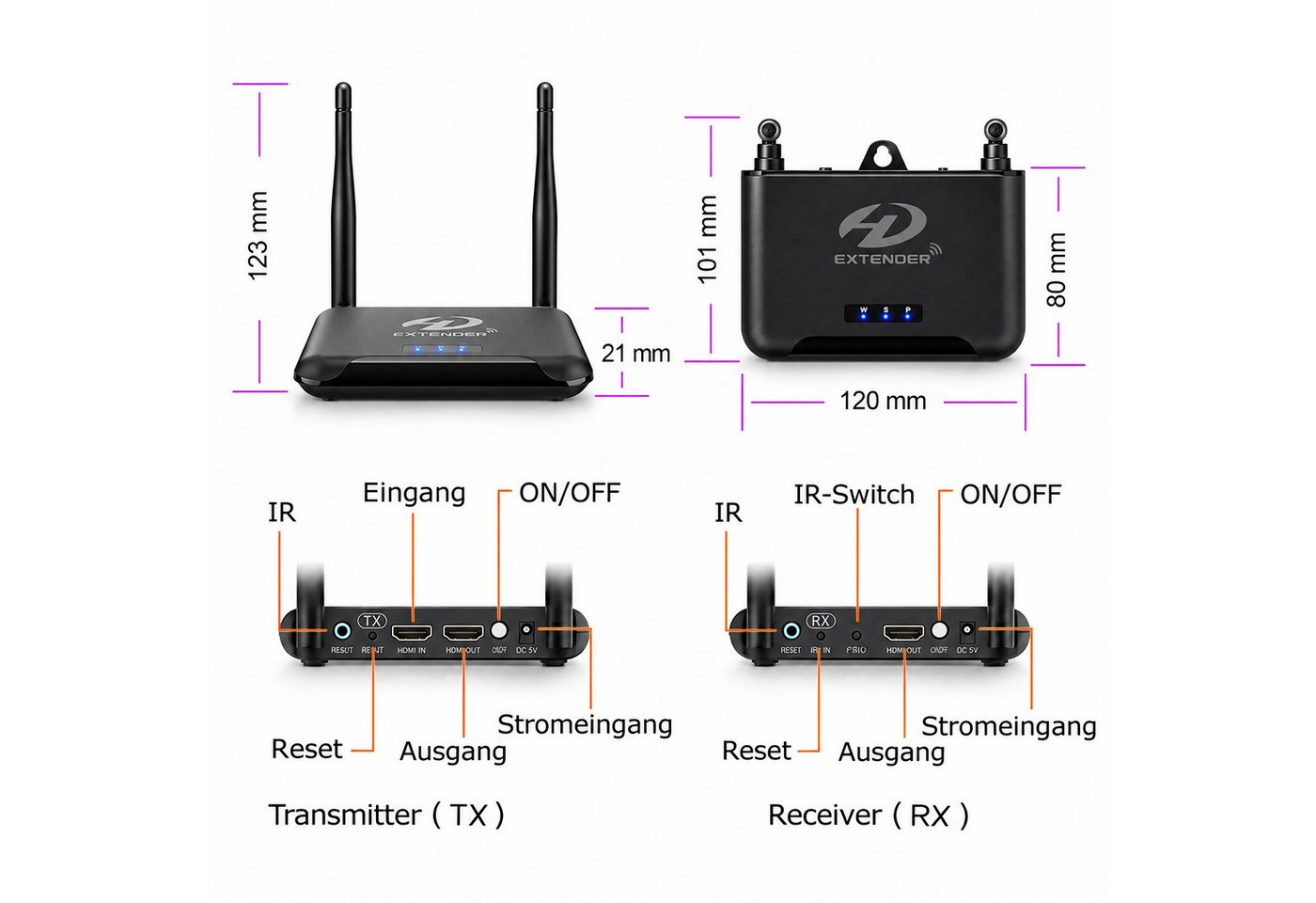 Bolwins A81D HDMI Wireless Transmitter & Receiver drahtlos Übertragung 4K 150m Audio- & Video-Adapter HDMI zu HDMI, 0 cm, Wireless Transmitter & Receiver – Bild 3 von 5