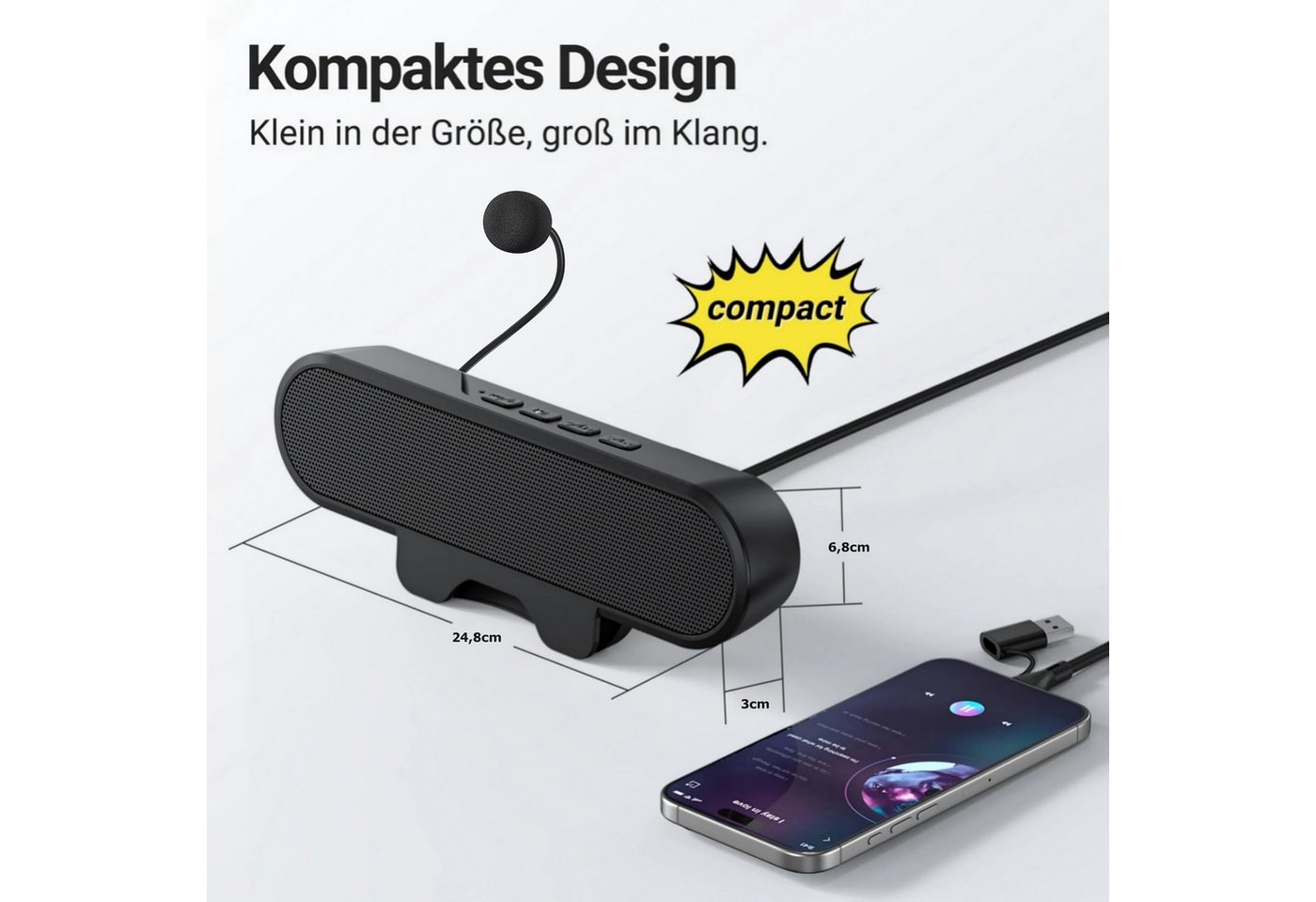 Bolwins E27C PC Lautsprecher mit Mikrofon, USB Soundbar für Monitor & Laptop PC-Lautsprecher nicht relevant (nicht relevant, 10 W, Monitor-Clip, AEC-Mikrofon, 1 – Bild 5 von 5