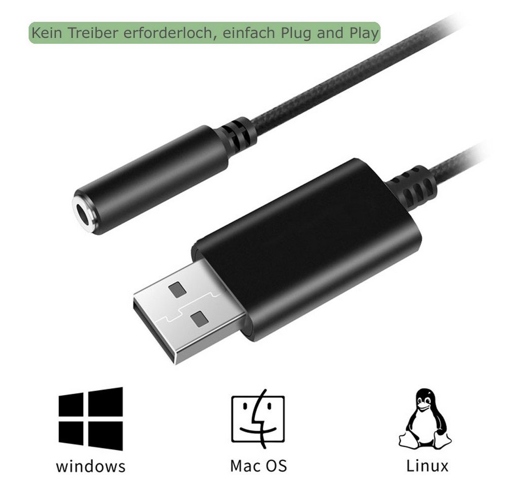Bolwins L05 USB zu 3,5mm Audio Adapter Kabel f Kopfhörer Lautsprecher Mikrofon Audio-Kabel, USB Typ-A Stecker, 3,5 mm Klinkenbuchse (TRRS / TRS, CTIA & OMTP) (1 – Bild 2 von 5