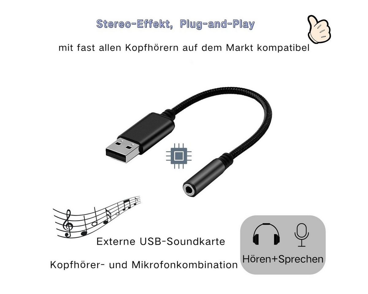 Bolwins L05 USB zu 3,5mm Audio Adapter Kabel f Kopfhörer Lautsprecher Mikrofon Audio-Kabel, USB Typ-A Stecker, 3,5 mm Klinkenbuchse (TRRS / TRS, CTIA & OMTP) (1 – Bild 4 von 5