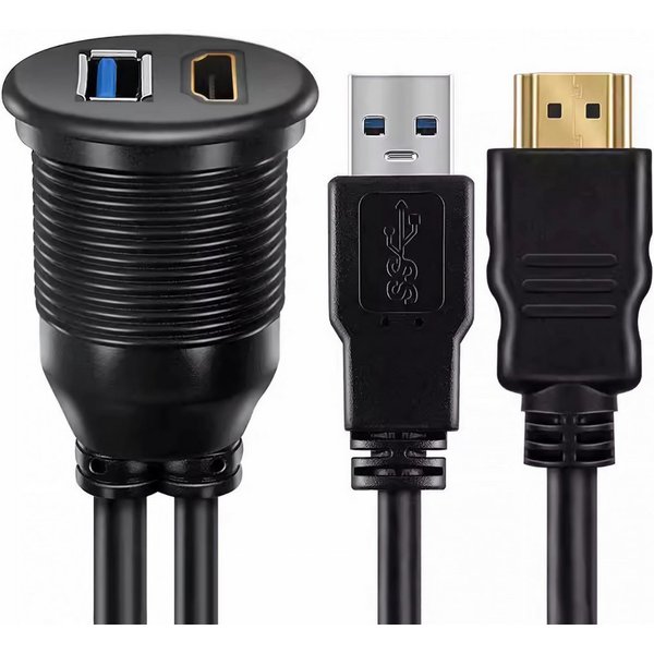 Bolwins L38C USB 3.0 A + HDMI Verlängerung Panel-Mount 1m Kabel Armaturenbrett HDMI-Kabel, USB 3.0 A + HDMI, USB 3.0 + HDMI (100 cm), 2-in-1 Kombikabel – USB 3.