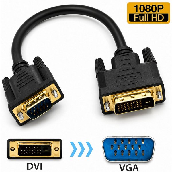 Bolwins O33 DVI-D VGA Adapterkabel 25cm 24+1 Stecker M/M, PC/Monitor HDTV/DVD Computer-Kabel, DVI-D 24+1 Pin Stecker, VGA 15-pol Stecker (25 cm), 25cm Kabel, 10