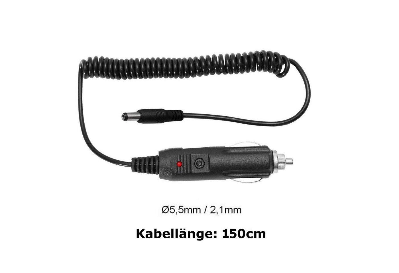 Bolwins R42 1,5m KFZ Auto 12V DC Stecker 3A 5,5X2,1mm Zigarettenanzünder Kabel Netzkabel, Zigarettenanzünder-Stecker (12–24V), Hohlstecker 5,5 × 2,1 mm (150 cm) – Bild 3 von 5