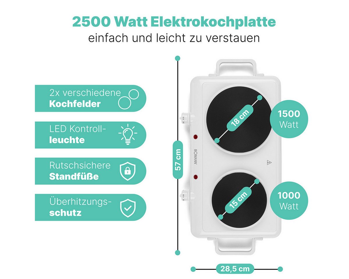 BOMANN Doppelkochplatte DKP 5028 CB, stufenlos regelbare Thermostate, 2 Kochplatten – Bild 2 von 5