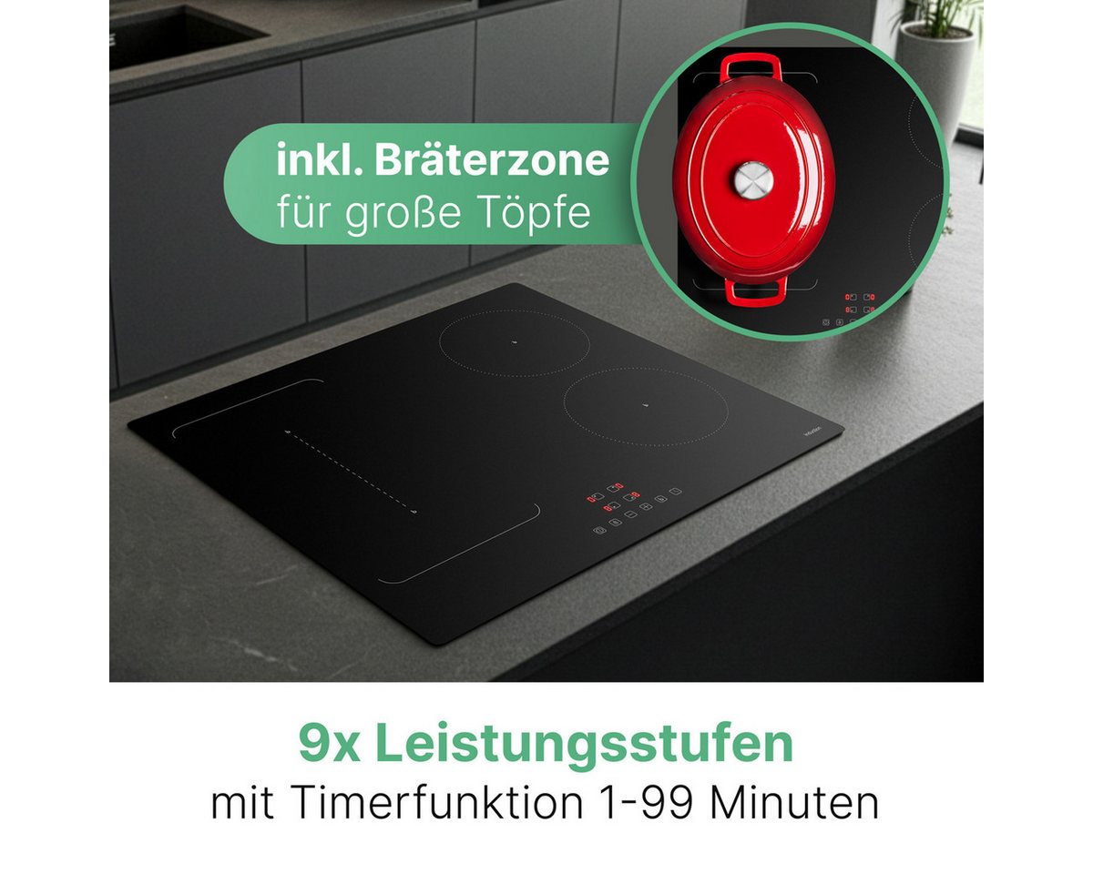 BOMANN Induktions-Kochfeld EBKI 7944, Induktionskochfeld 60 cm autark, mattes Glas – Bild 4 von 5