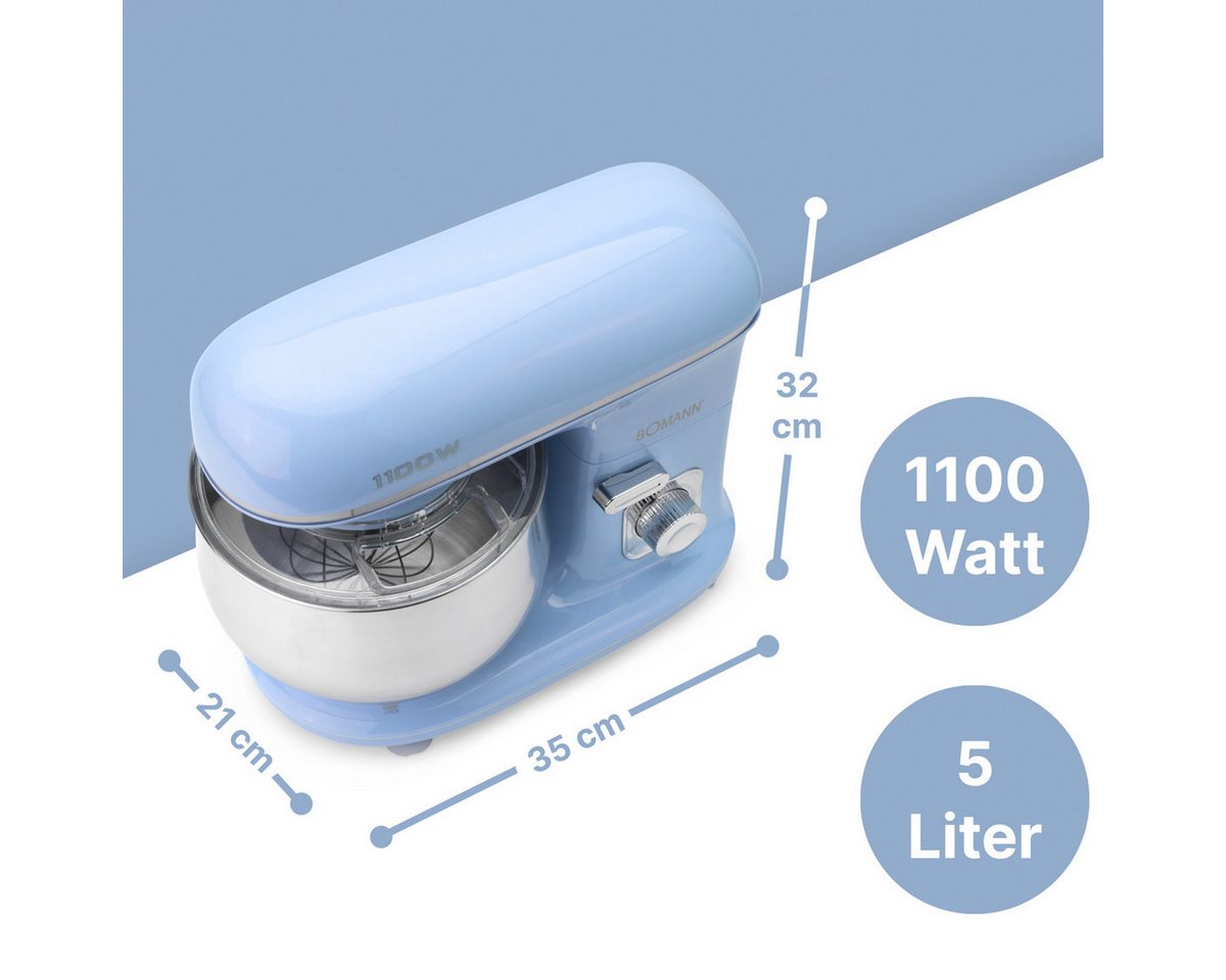 BOMANN Küchenmaschine KM 6030 CB blau, Küchenmaschine 1100 Watt, Knetmaschine 5 Liter – Bild 3 von 5