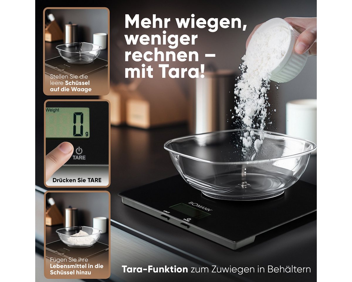 BOMANN Küchenwaage KW 6085 CB, Küchenwaage, 1g Schritte, Zuwiegefunktion – Bild 4 von 5