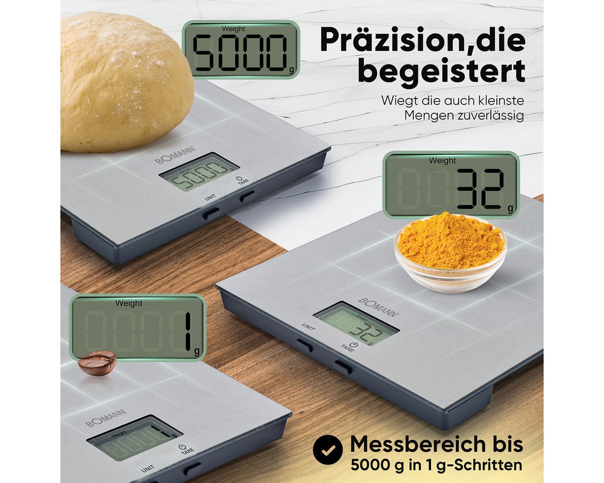 BOMANN Küchenwaage KW 6086 CB, Küchenwaage, 1gr. Schritte, Tara Funktion – Bild 2 von 5