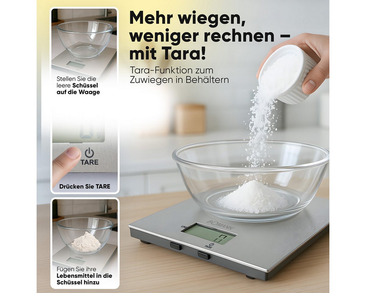 BOMANN Küchenwaage KW 6086 CB, Küchenwaage, 1gr. Schritte, Tara Funktion – Bild 4 von 5