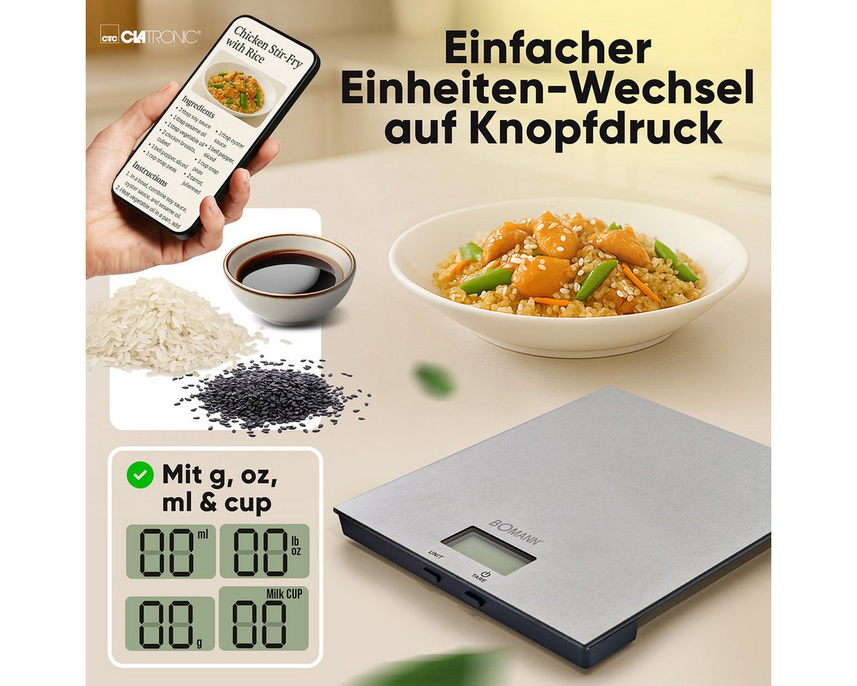 BOMANN Küchenwaage KW 6086 CB, Küchenwaage, 1gr. Schritte, Tara Funktion – Bild 5 von 5