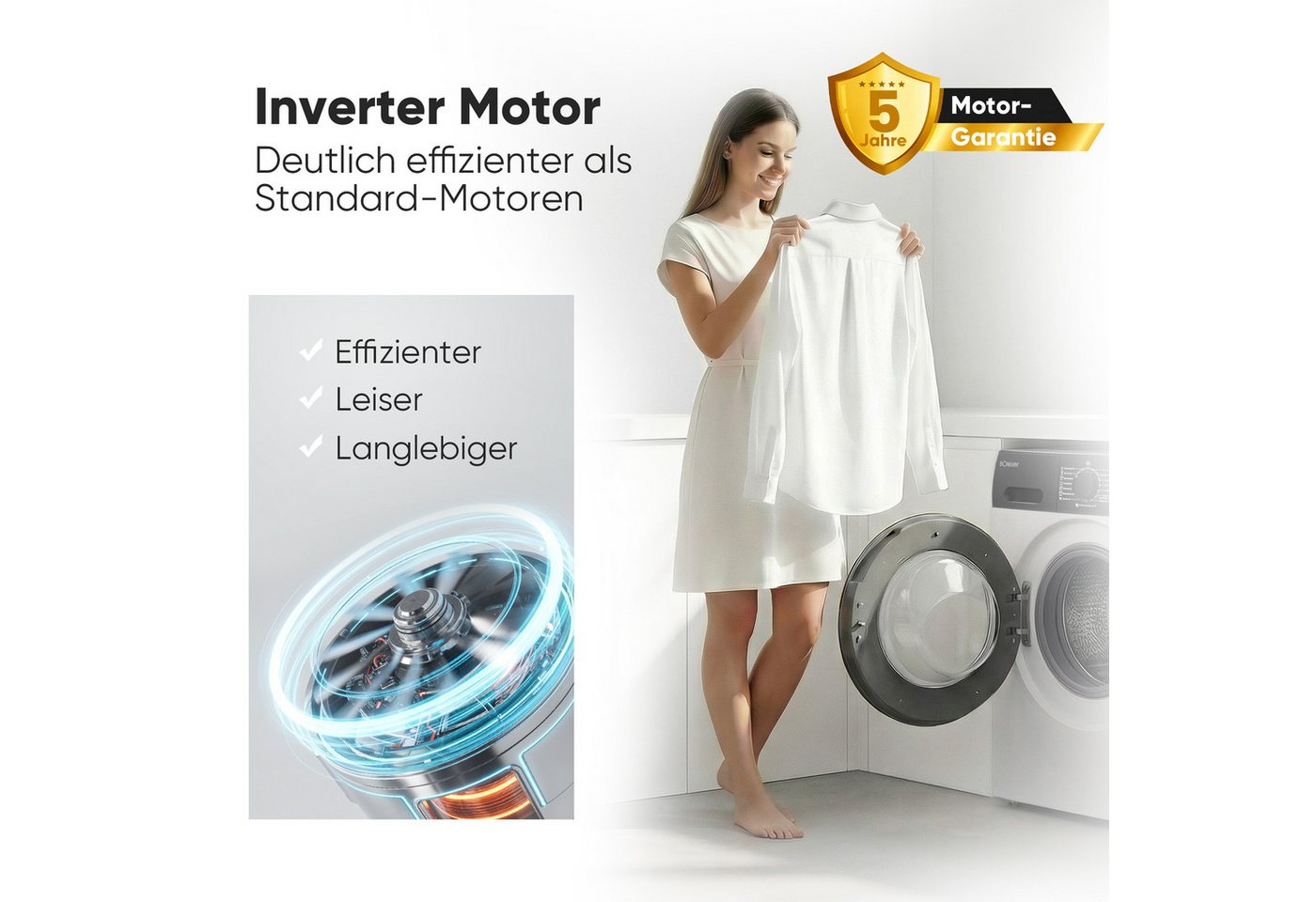 BOMANN Waschmaschine WA 7188, 8 kg, 1400 U/min, 8kg, Invertermotor, 5 Jahre Motor-Garantie – Bild 4 von 5