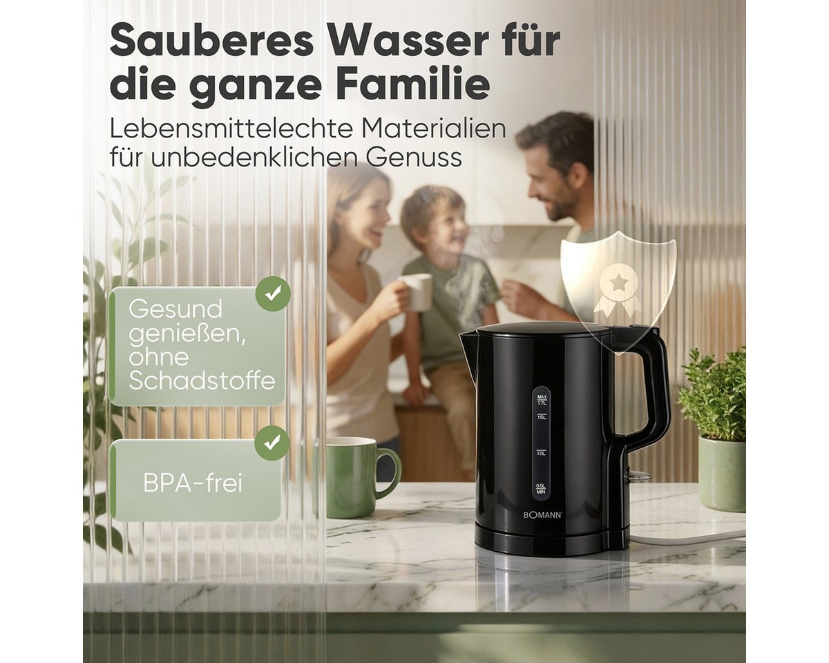 BOMANN Wasserkocher WK 6090 CB, Wasserkocher 1,7L, 2200W, Einhandbedienung – Bild 4 von 5