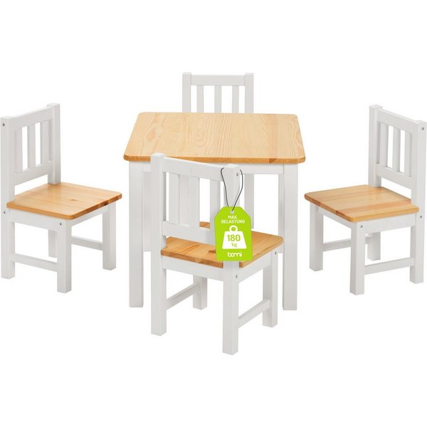 BOMI Kindersitzgruppe Holzsitzgruppe Amy, (Set, 5-tlg., oder 5 tlg. erhältlich), Kindertischgruppe, Tisch & Stühle Kinderzimmer, als Spiel- & Maltisch