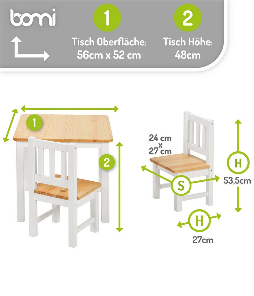 BOMI Kindersitzgruppe Holzsitzgruppe Amy, (Set, 5-tlg., oder 5 tlg. erhältlich), Kindertischgruppe, Tisch & Stühle Kinderzimmer, als Spiel- & Maltisch – Bild 2 von 5