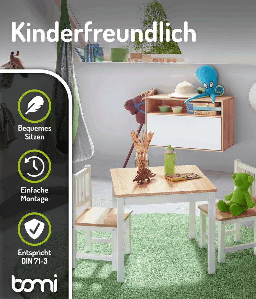BOMI Kindersitzgruppe Holzsitzgruppe Amy, (Set, 5-tlg., oder 5 tlg. erhältlich), Kindertischgruppe, Tisch & Stühle Kinderzimmer, als Spiel- & Maltisch – Bild 5 von 5