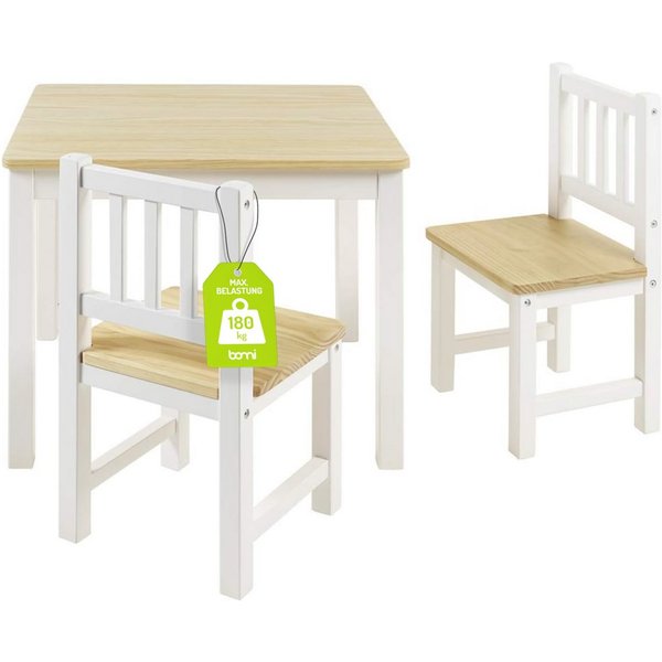 BOMI Kindersitzgruppe Holzsitzgruppe Amy, (Set, 3-tlg., oder 5 tlg. erhältlich), Kindertischgruppe, Tisch & Stühle Kinderzimmer, als Spiel- & Maltisch