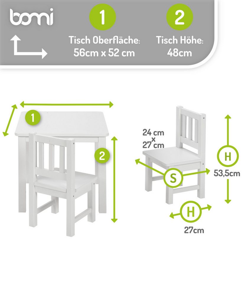 BOMI Kindersitzgruppe Holzsitzgruppe Amy, (Set, 5-tlg., oder 5 tlg. erhältlich), Kindertischgruppe, Tisch & Stühle Kinderzimmer, als Spiel- & Maltisch – Bild 2 von 5