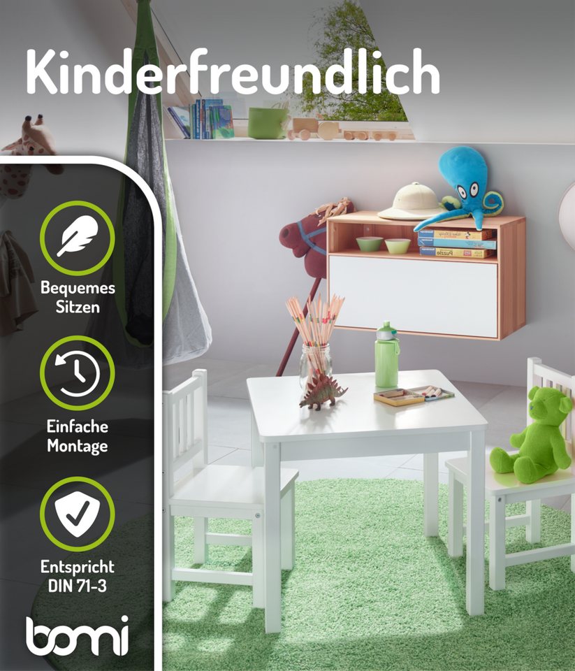 BOMI Kindersitzgruppe Holzsitzgruppe Amy, (Set, 5-tlg., oder 5 tlg. erhältlich), Kindertischgruppe, Tisch & Stühle Kinderzimmer, als Spiel- & Maltisch – Bild 5 von 5