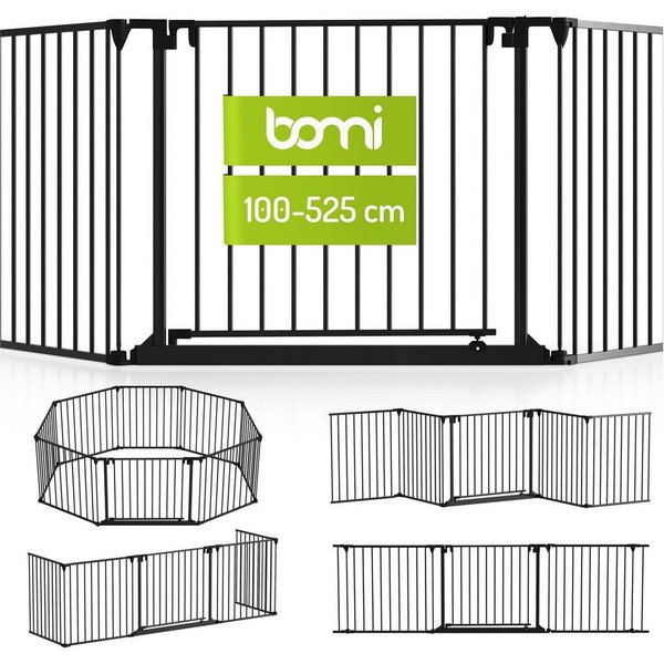 BOMI Türschutzgitter Absperrgitter Milo 100–525 cm, Raumtrenner, Laufstall Metall (sicherheitsgeprüftes Gitter, flexibel & erweiterbar), Schutzgitter Baby zum A