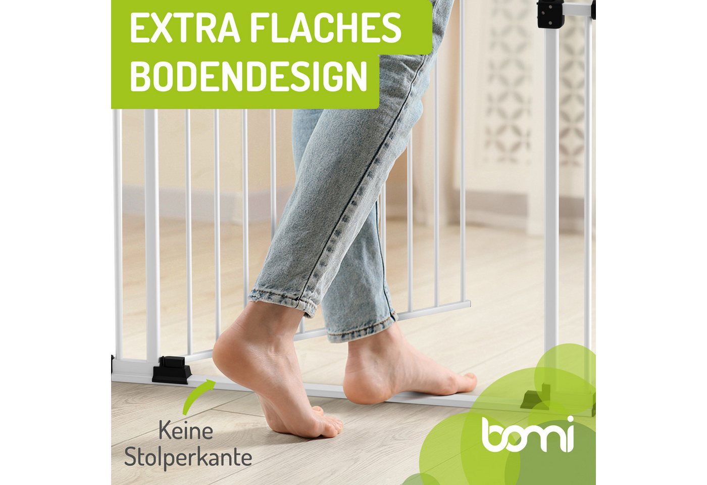 BOMI Türschutzgitter Treppenschutzgitter Merle Flatstep, Babygitter flacher Steg, 63-217 cm (verschiedene Größen, klemm- & verschraubbar), 2-Wege-Öffnung, geprü – Bild 3 von 5