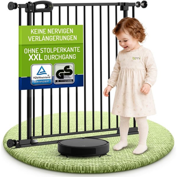 BOMI Türschutzgitter Treppenschutzgitter Merle Flatstep, Babygitter flacher Steg, 63-217 cm (verschiedene Größen, klemm- & verschraubbar), 2-Wege-Öffnung, geprü