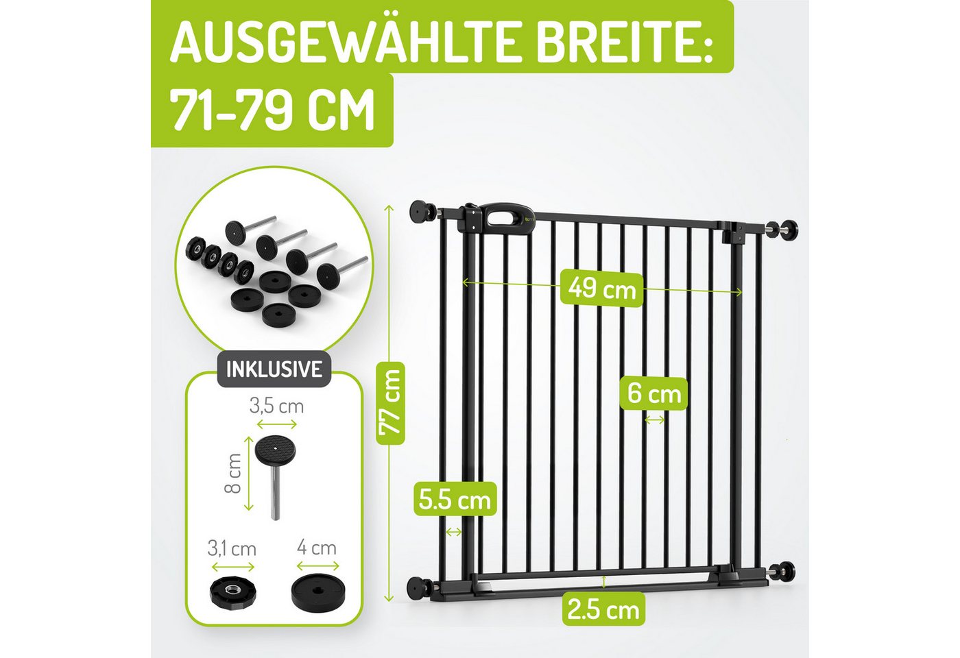 BOMI Türschutzgitter Treppenschutzgitter Merle Flatstep, Babygitter flacher Steg, 63-217 cm (verschiedene Größen, klemm- & verschraubbar), 2-Wege-Öffnung, geprü – Bild 2 von 5