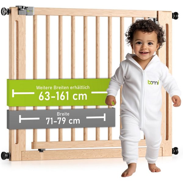 BOMI Türschutzgitter Treppenschutzgitter ohne Bohren, Babygitter aus Holz, Miko 63-161 cm (verschiedene Größen, klemm- & verschraubbar), sichere 2-Wege-Öffnung,