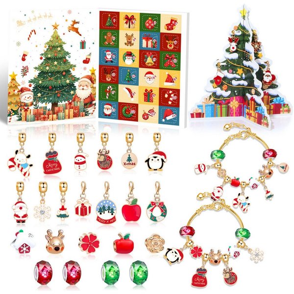 Bomiclss Adventskalender 2026 Kinder Mädchen, Weihnachtskalender Schmuck Basteln, Mädchen WeihnachtenGeschenke, 24 Basteln Charms Armbänder
