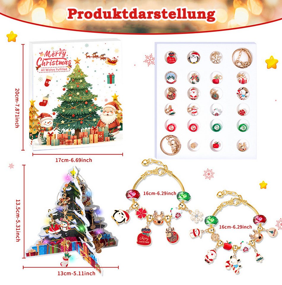 Bomiclss Adventskalender 2026 Kinder Mädchen, Weihnachtskalender Schmuck Basteln, Mädchen WeihnachtenGeschenke, 24 Basteln Charms Armbänder – Bild 3 von 5