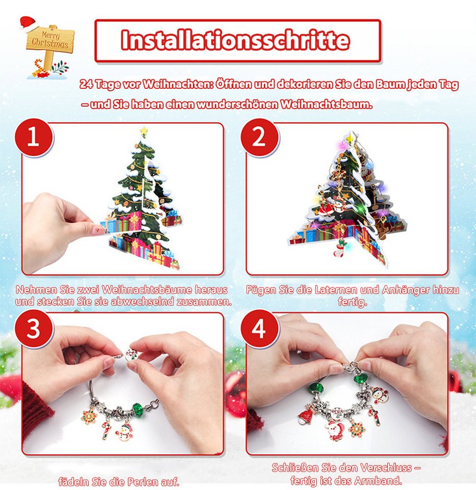 Bomiclss Adventskalender 2026 Kinder Mädchen, Weihnachtskalender Schmuck Basteln, Mädchen WeihnachtenGeschenke, 24 Basteln Charms Armbänder – Bild 5 von 5
