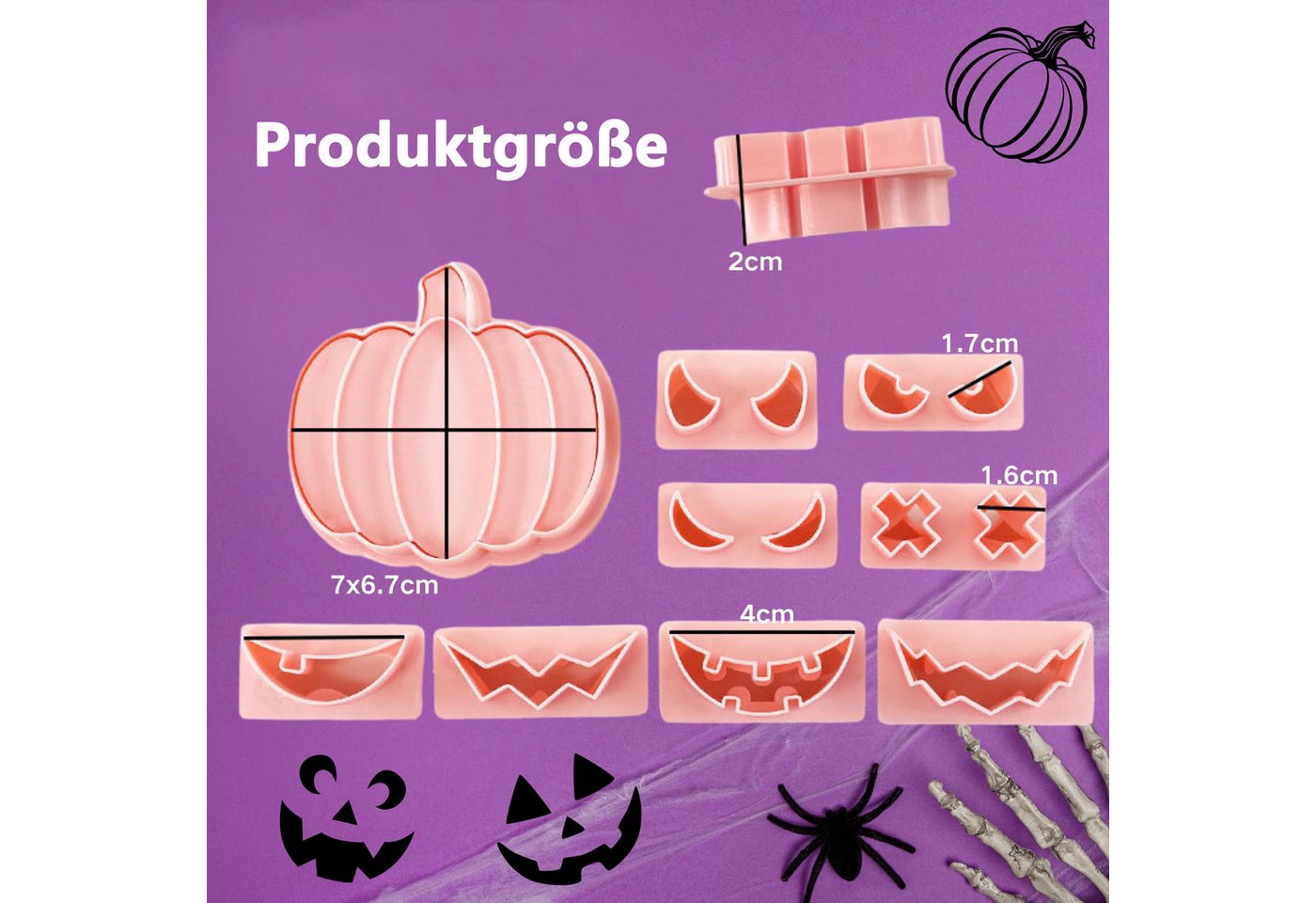 Bomiclss Ausstechform Halloween-Ausstechformen-Set, 10 Stück, 3D-Kunststoff, drückbar, (10-St), Kürbiskopf, Keksausstecher, Set für Halloween-Partyzubehör – Bild 2 von 5