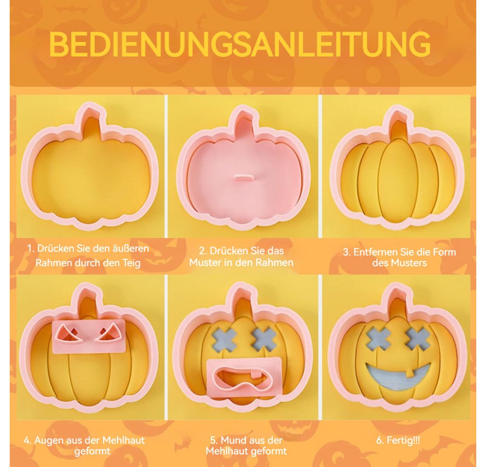 Bomiclss Ausstechform Halloween-Ausstechformen-Set, 10 Stück, 3D-Kunststoff, drückbar, (10-St), Kürbiskopf, Keksausstecher, Set für Halloween-Partyzubehör – Bild 3 von 5