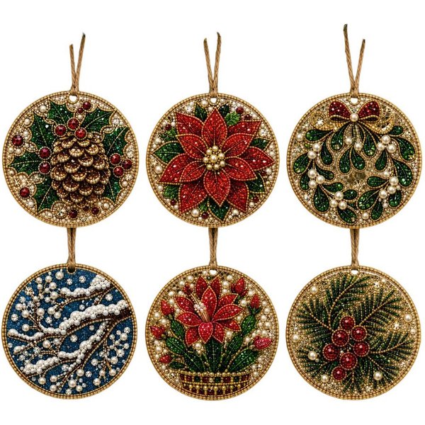 Bomiclss Christbaumschmuck 6-teiliges Weihnachtsbaumschmuck-Set–DIY Perlen-Diamantmalerei (6-tlg), Bastelsets für Erwachsene Perlen-Bastelsets