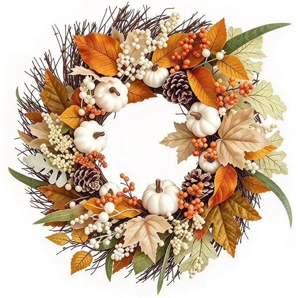 Bomiclss Dekokranz 45cm Herbstkranz, Herbstfarben Kürbis Beeren Kranz, Dekorativer Türkranz für Halloween, Thanksgiving und Erntedankfest