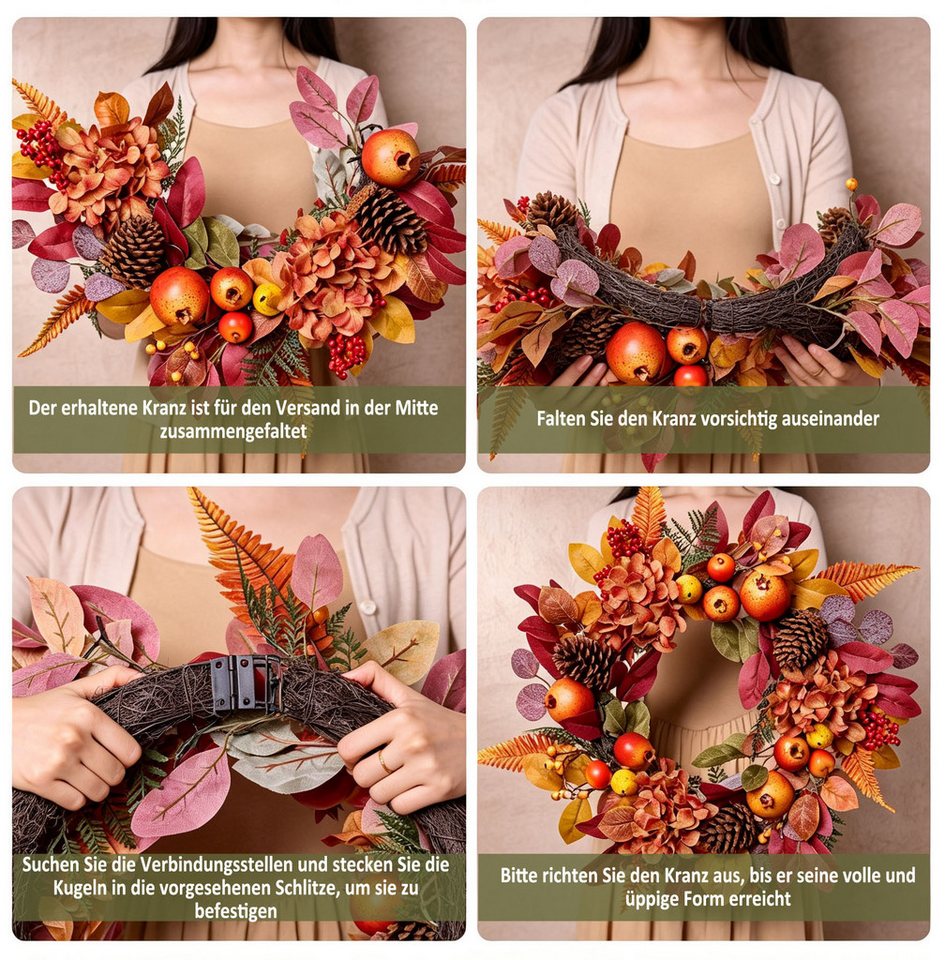 Bomiclss Dekokranz Herbst-Beerenkranz, Herbstlicher Türkranz, geeignet für Haustüren, Veranden und Thanksgiving-Erntedekoration – Bild 3 von 5