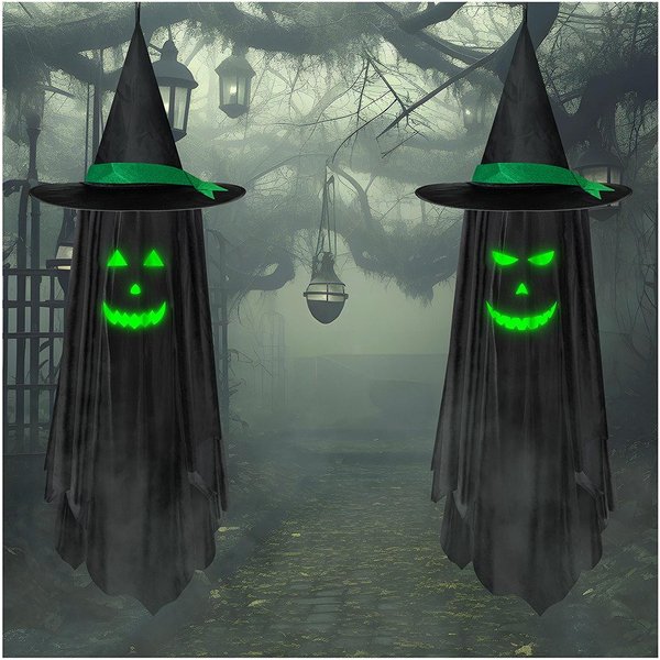 Bomiclss Dekoobjekt Halloween Geister Hängedeko 2er Set, Halloween-Hängedekoration (2 St), Gruseliger Geist Hängefigur Deko,für Garten, Terrasse & Außenbereich