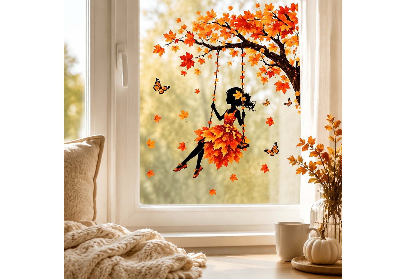 Bomiclss Fensterbild Fensterbild wiederverwendbare Fensterbilder Halloween Herbstlicher – Bild 3 von 5