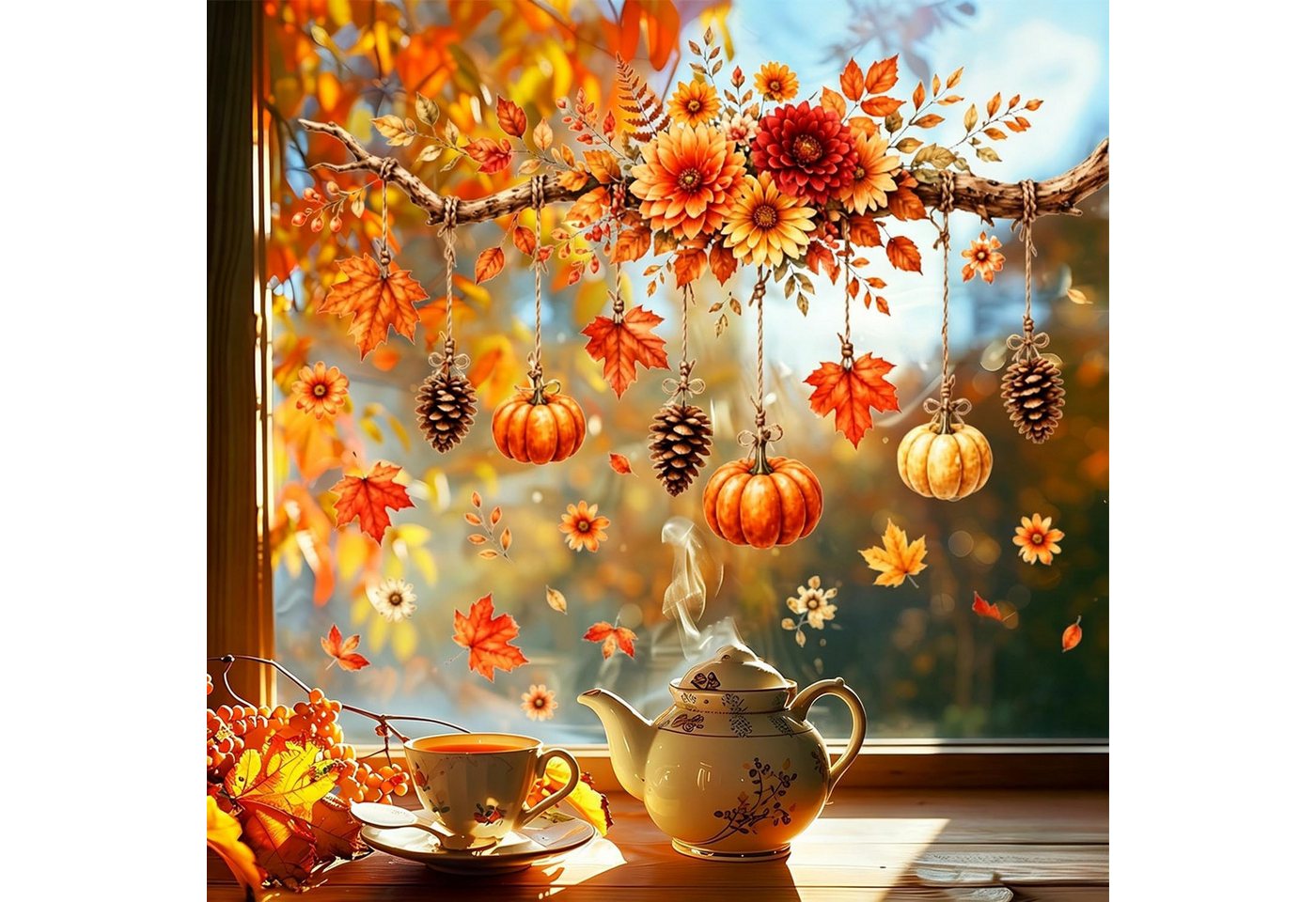 Bomiclss Fensterbild Fensterbild wiederverwendbare Fensterbilder Halloween Herbstlicher – Bild 2 von 5