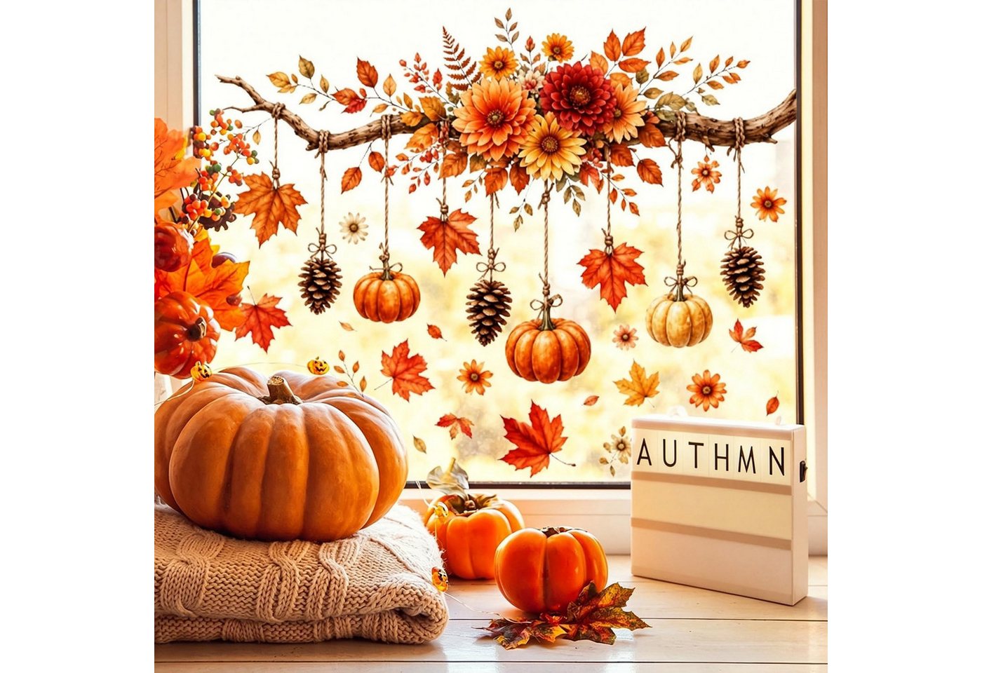 Bomiclss Fensterbild Fensterbild wiederverwendbare Fensterbilder Halloween Herbstlicher – Bild 3 von 5