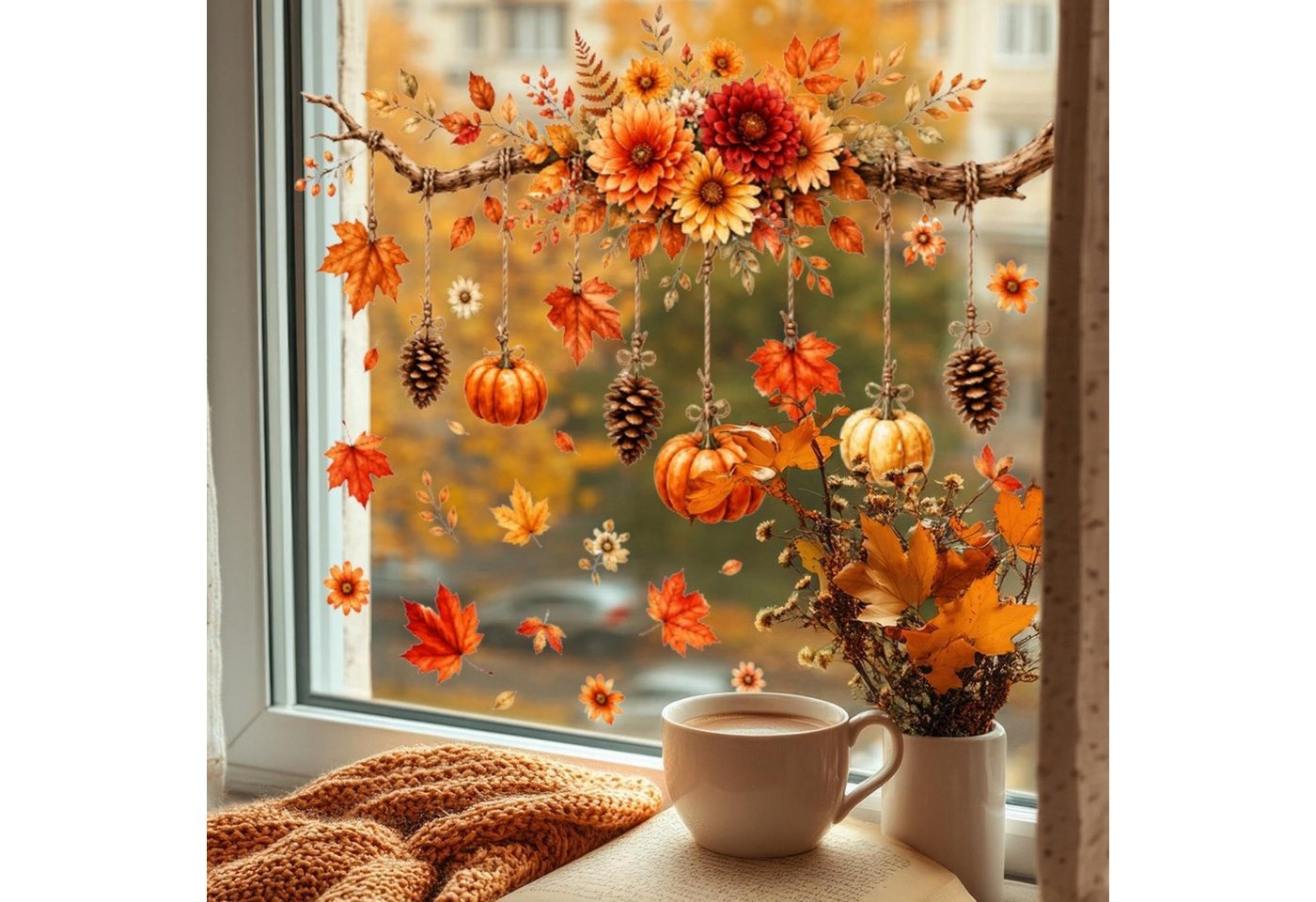 Bomiclss Fensterbild Fensterbild wiederverwendbare Fensterbilder Halloween Herbstlicher – Bild 4 von 5